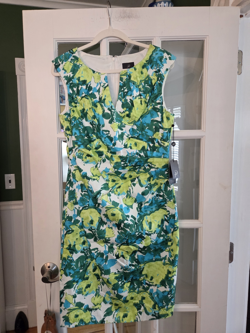 Adrianna Papell Green & Teal Floral Midi Sheath Dress - Size 12